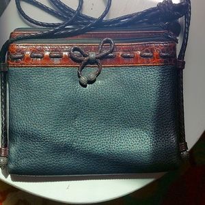 Brighton Black Leather Brown Croc Trim Crossbody